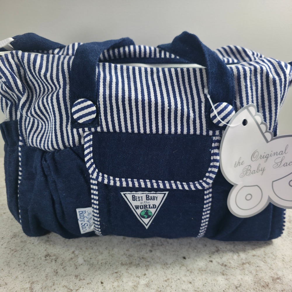 Vintage Baby Sac Denim Diaper Bag Satchel Navy Blue White Stripe NWT 90s